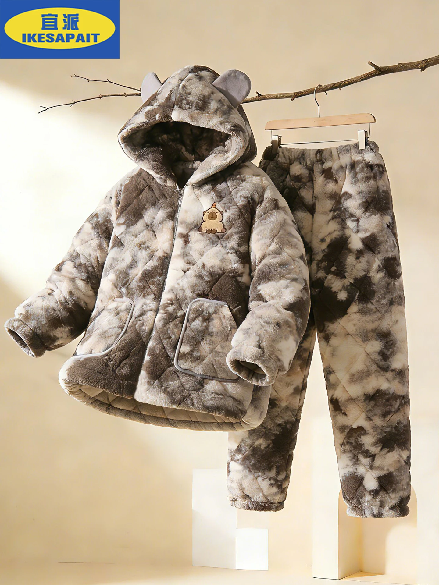 thiened-fce-coral-spwear-zipper-tee-layer-cotton-women's-home-clothes-warm-home-sle-long-sve-long-pants