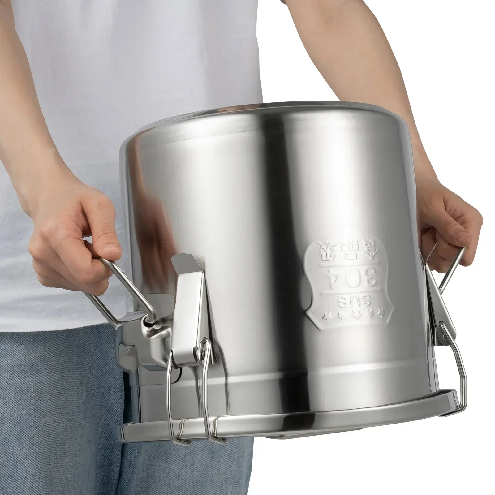 

304 Stainless Steel Airtight Canister for Kitchen, 3.2Gal Flour Container w/Lid&Locking Clamp,10-21Lbs Food Storage Container