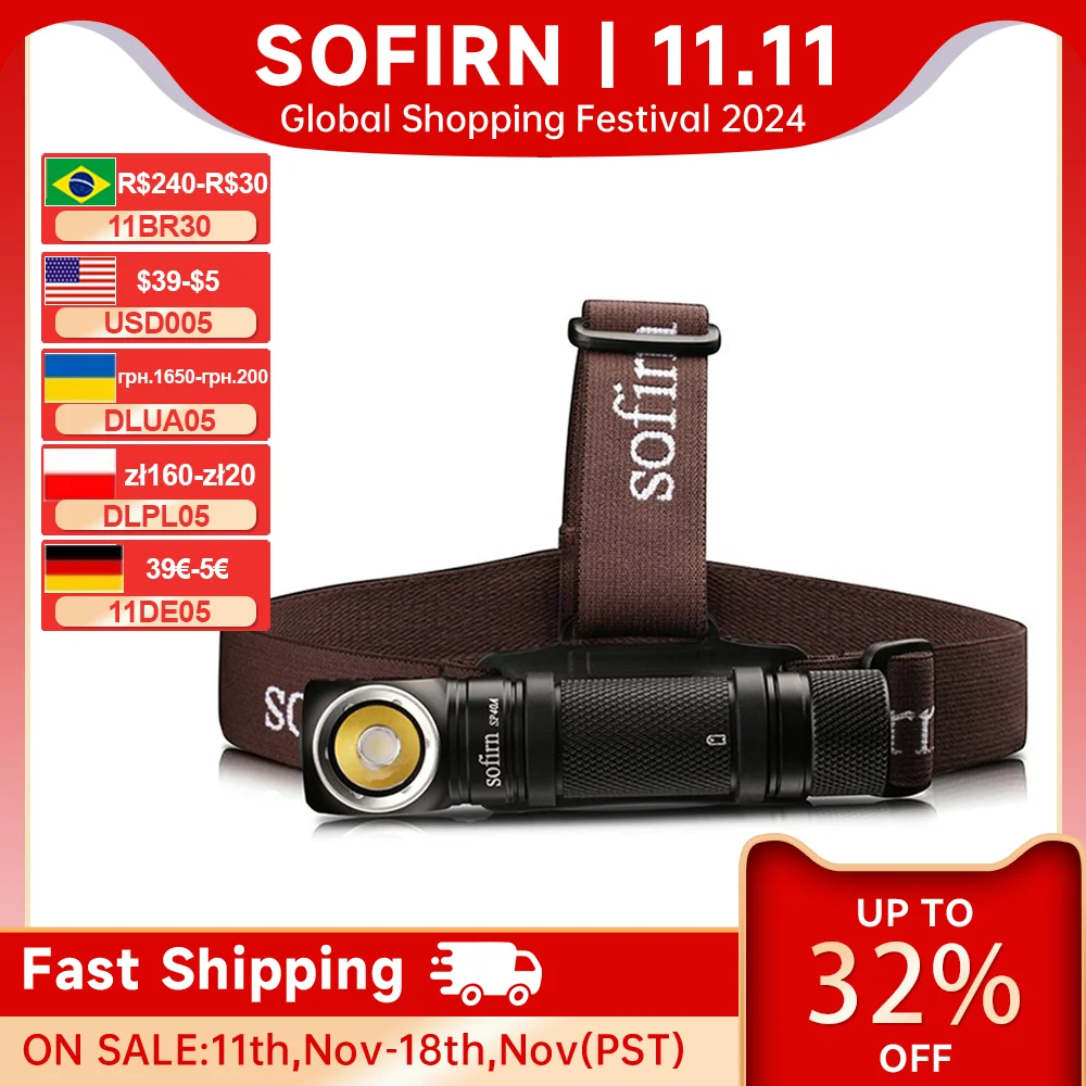 Sofirn SP40A TIR Óptica Recarregável LED Farol LH351D 1200lm 18650 Farol 18350 Ângulo Lanterna com Cauda Magnética