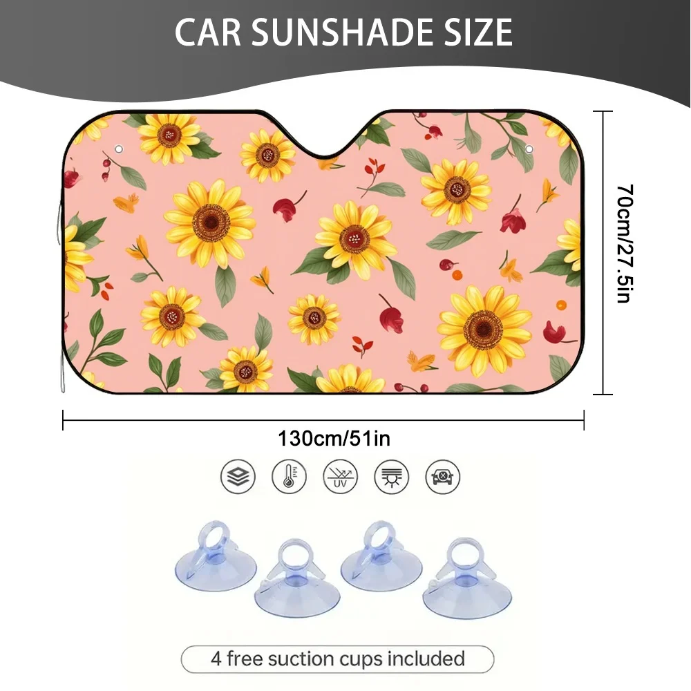 1pc A Flat 2D Multifunctional Sunshade For Cars, Featuring A Floral Pink Design, Made From 100% Polyester, Ideal For Summer UV P