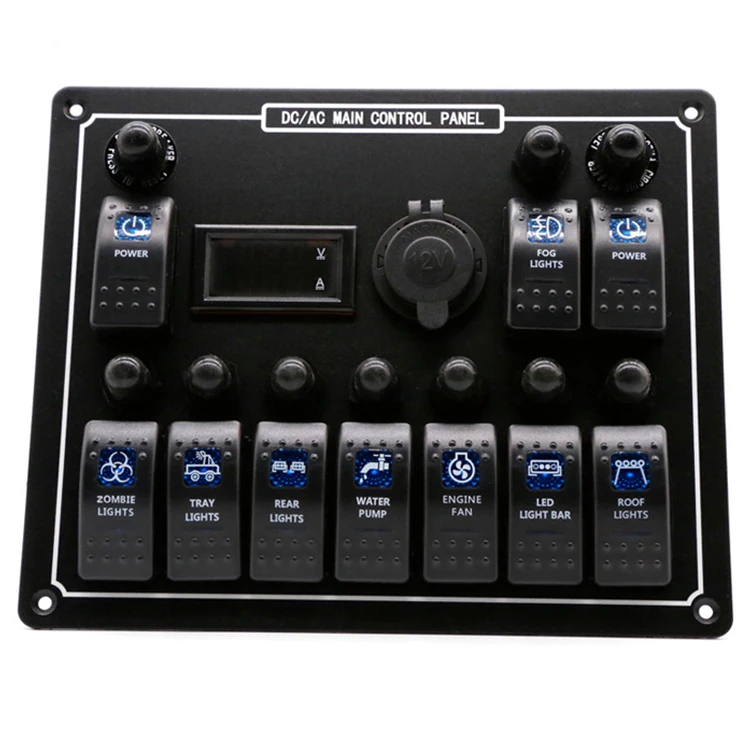 

12V 24V 10 Gang Black RV Rocker Marine Boat Car On Off Rocker Switch Panel