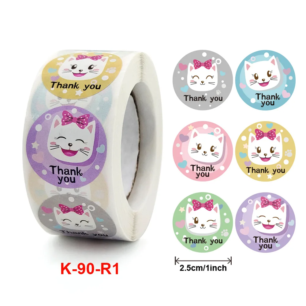 

100-500pcs Smile Cat Thank You Cartoon Children Sticker Teacher Reward Encourage Sticker Office Seal label Animal Toys Label
