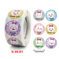 100-500pcs Smile Cat Thank You Cartoon Children Sticker Teacher Reward Encourage Sticker Office Seal label Animal Toys Label