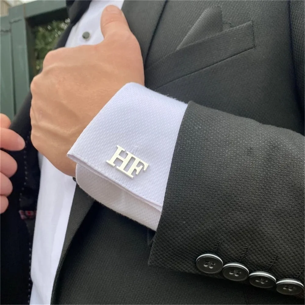 New Personalized Men Shirt Cuff Links Suit Sleeve Accessories Customized 2-3 Letters Stainless Steel Cufflinks Fathers Day Gifts