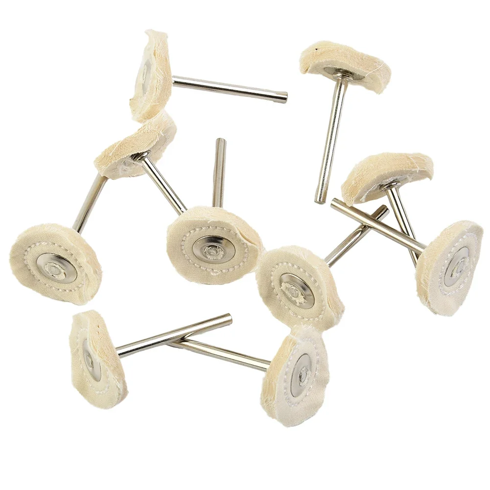 Buffing Pad Polishing Wheel Metal Polisher Tool Stainless Steel T-shaped White With Handle 10pcs 25mm Brush Cloth