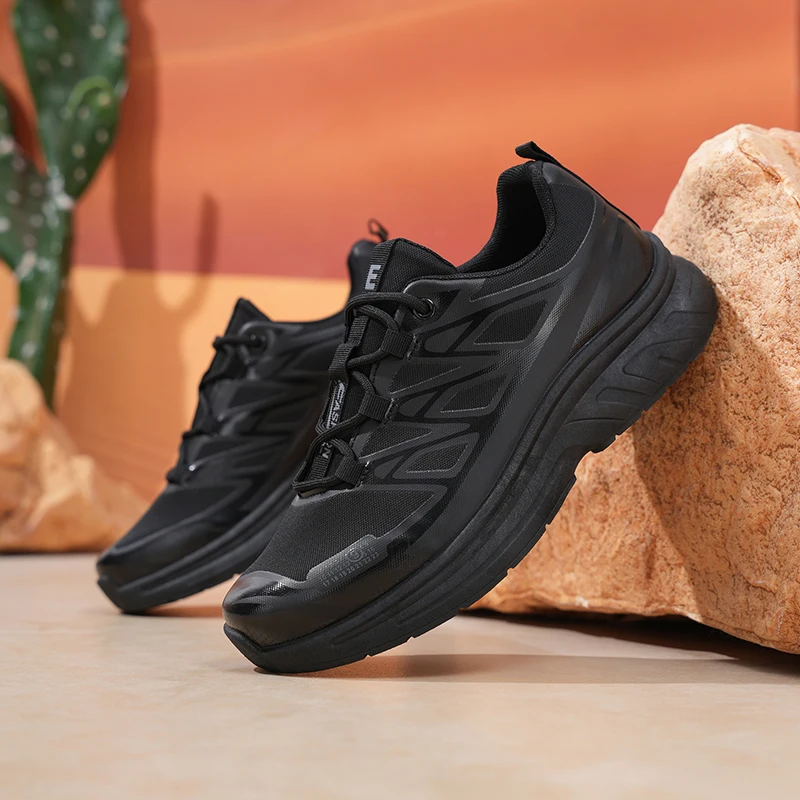 A pair of versatile all-season outdoor casual shoes for men; lightweight men's running shoes