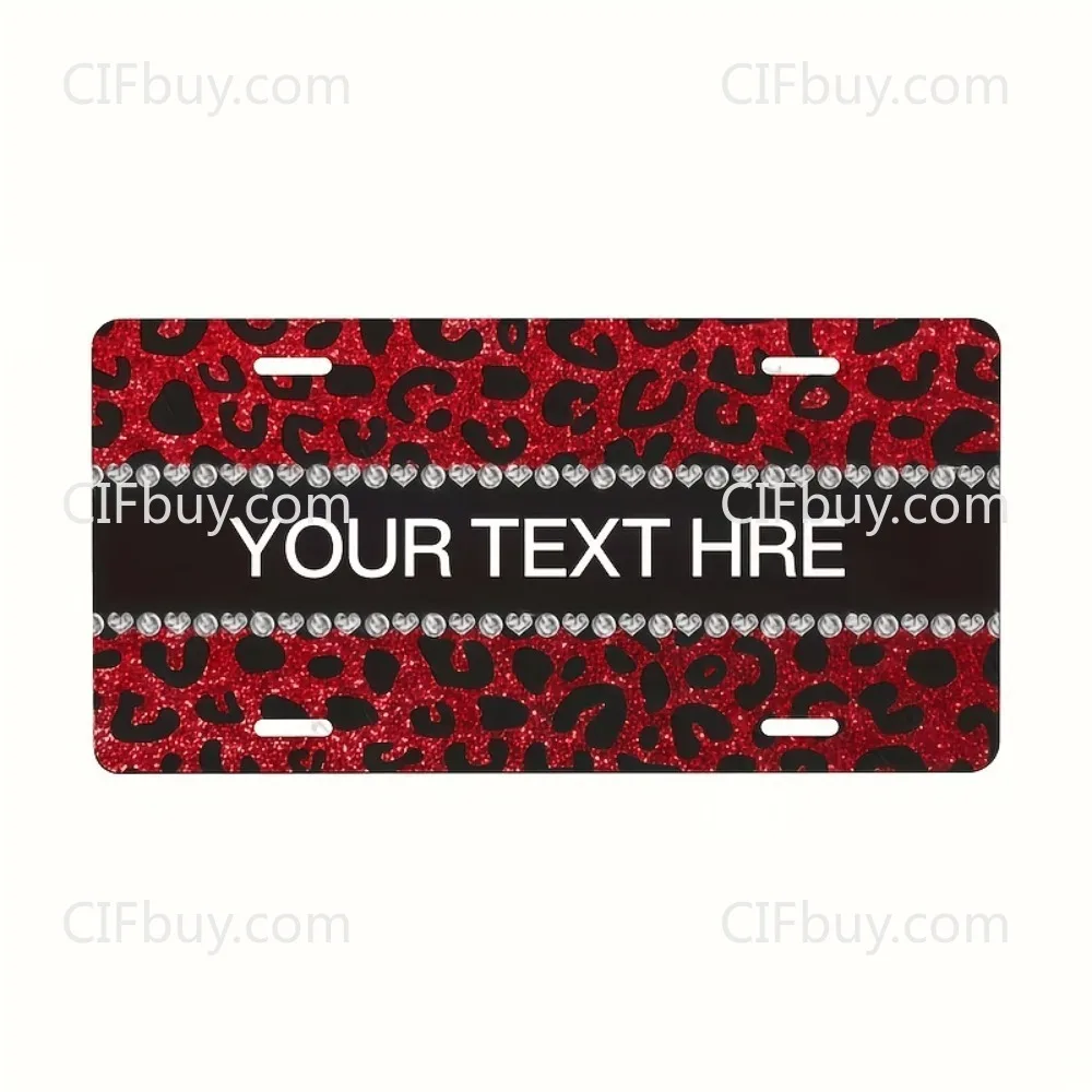 1pc 2D Flat Customized Words Red Bling Leopard Heart Aluminum Wall Hanging Decor