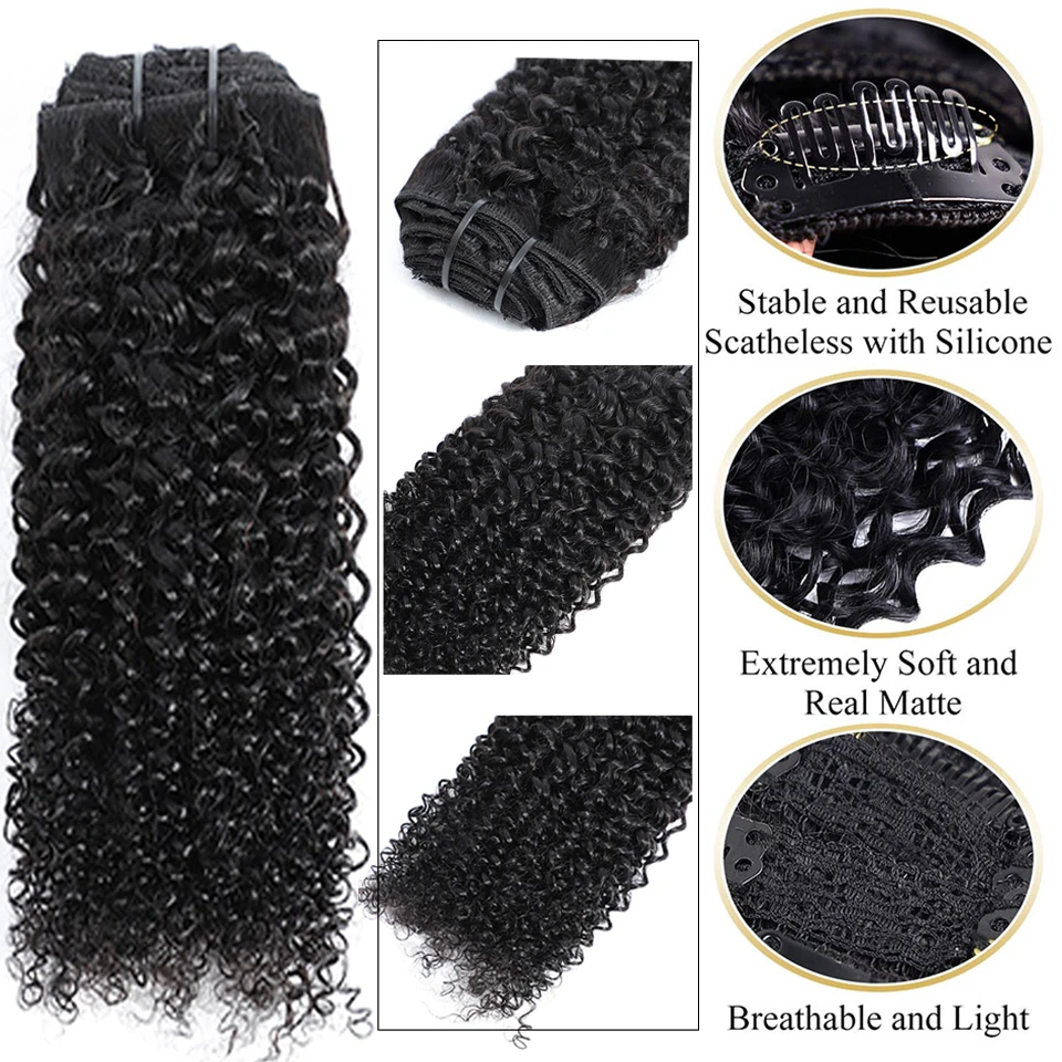 Kinky Curly Clip In Human Hair Extensions Full Head For Women Afro Kinky Curly Clip In Extension Virgin Curly Hair Extensions image 5