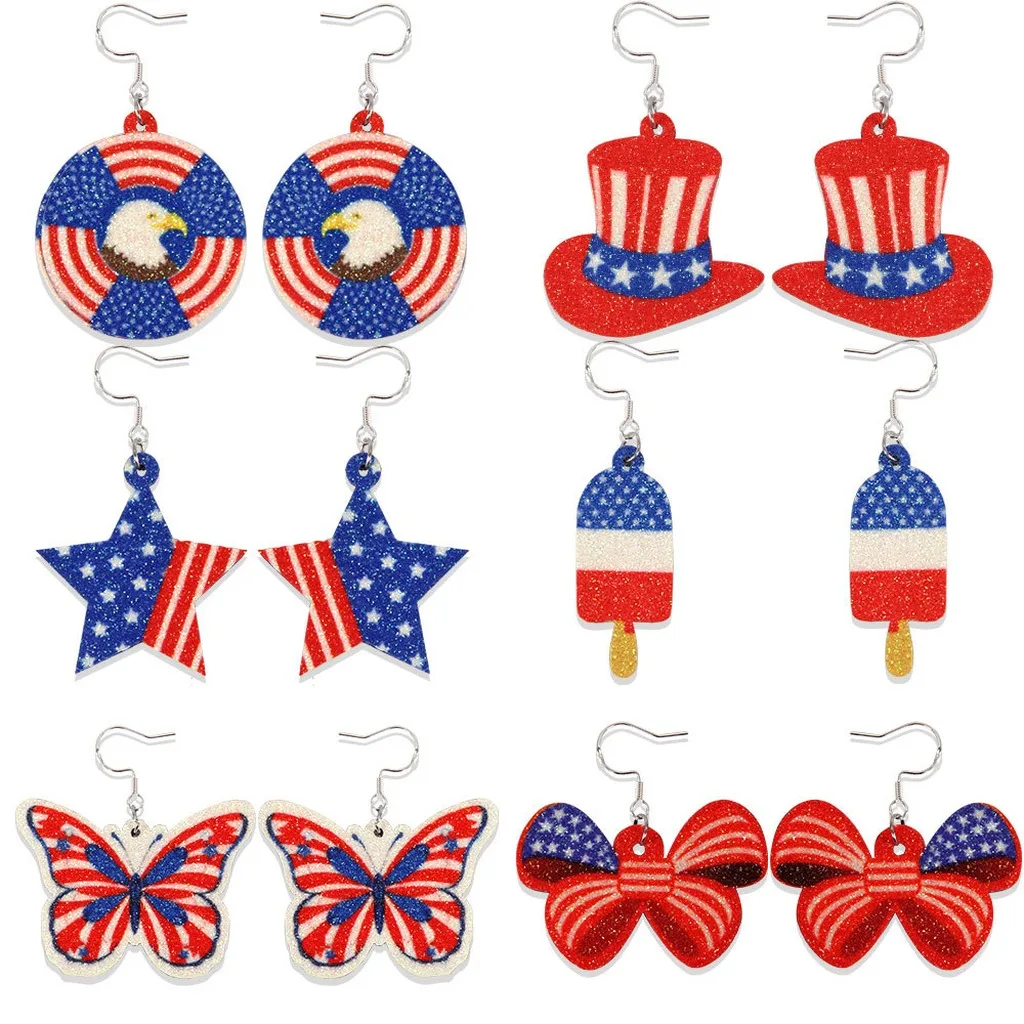 Eagle Badge Earrings Tuv Certified Top Hat Earrings 4th Of July Earrings Glitter For Themed Parties Parades Stage Performances