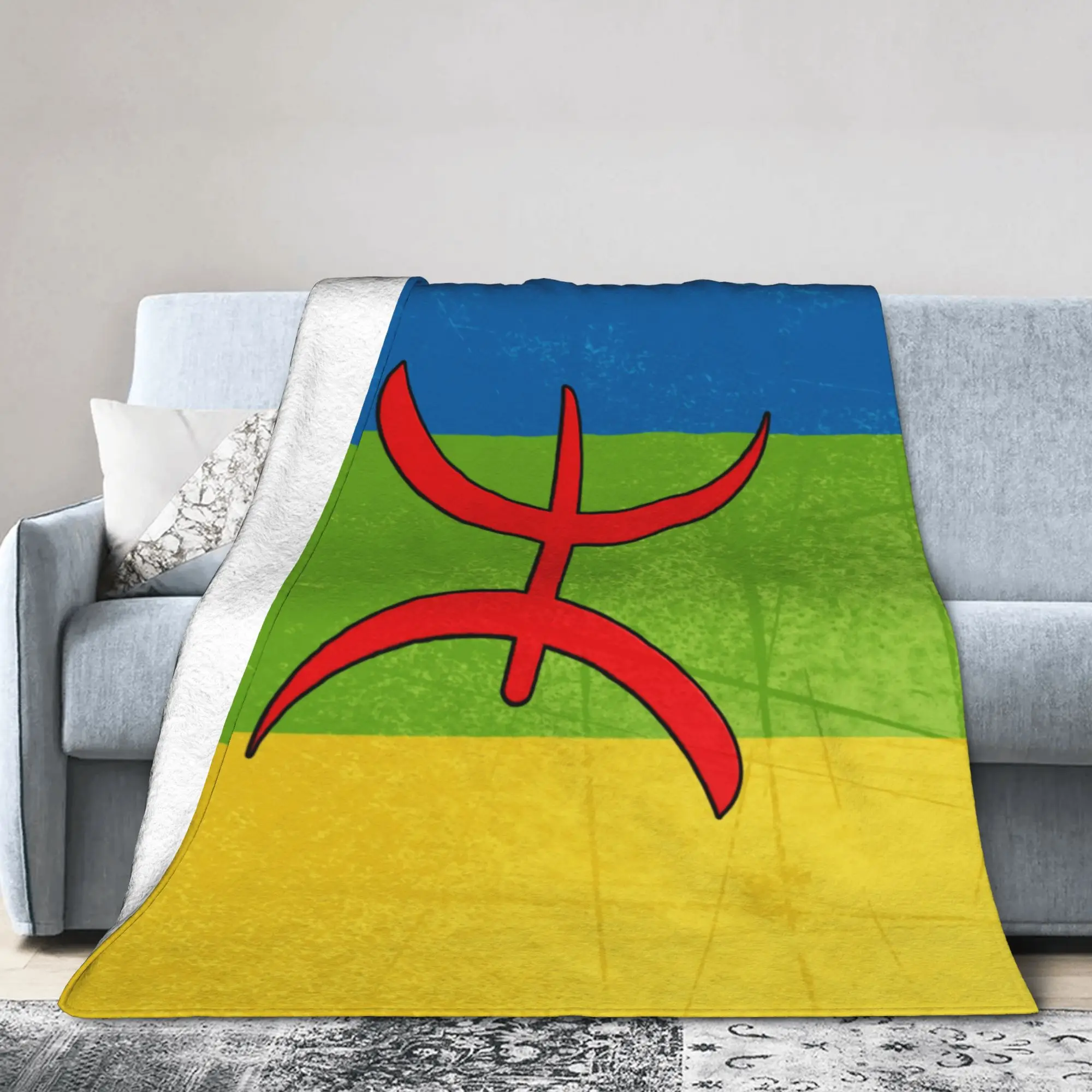 Custom Amazigh Flag Berber Flag Blanket Warm Fleece Soft Flannel  Throw Blankets for Bedroom Sofa Office Spring