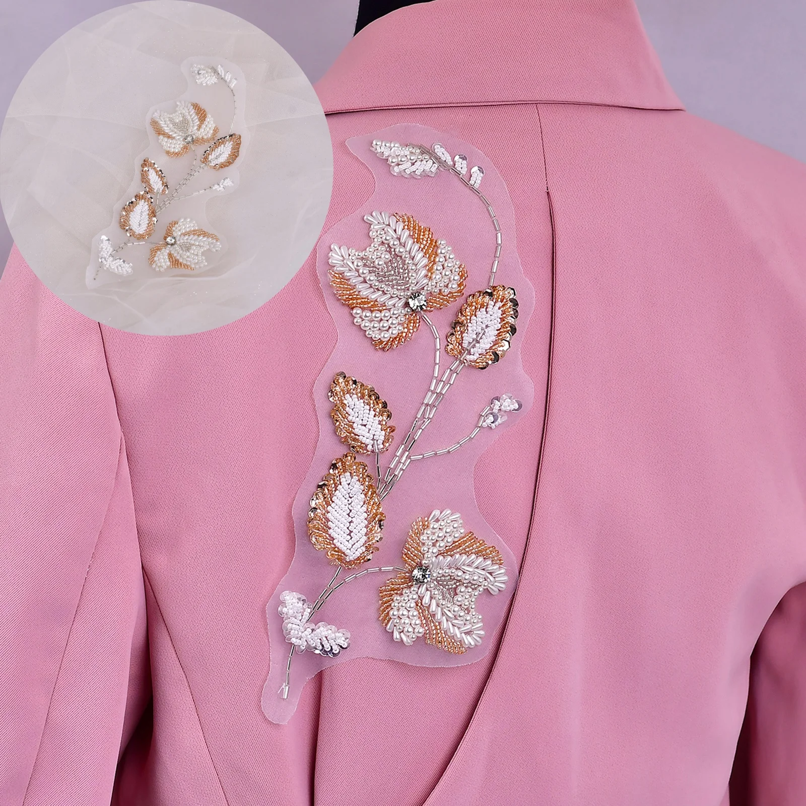 

Lace Bead Jewelry Sequins Decorative Patch For Wedding Dresses, DIY crafts, Sewing Appliques as Garment Accessories SP263