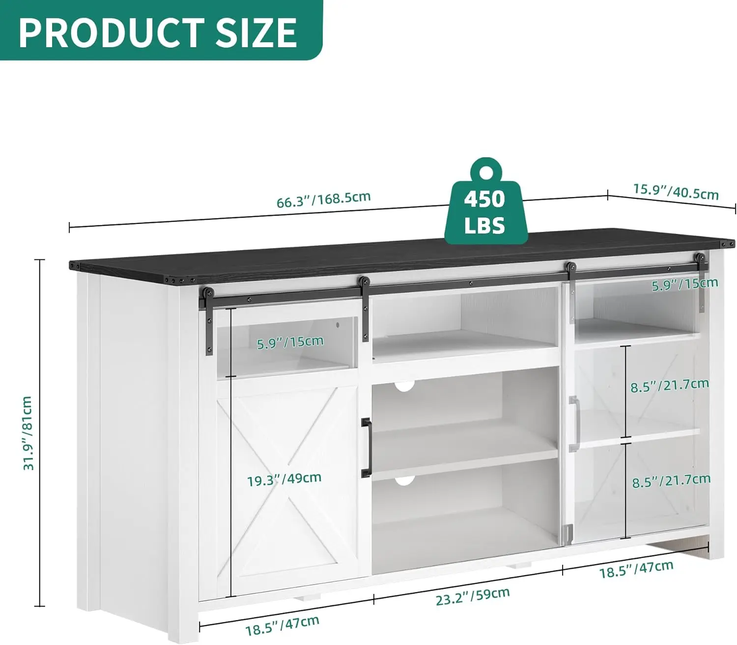 66 Inch Sideboard Buffet Cabinet with Power Outlet, Kitchen Coffee Bar Table w/ Adjustable Shelf, White & Black