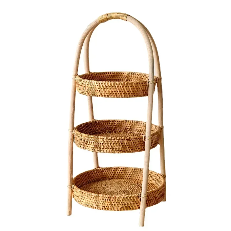 Nordic Ins Autumn Rattan Woven Shelf Sitting Room Third Floor Storage System Bathroom Portable Storage Shelf Dessert Tray