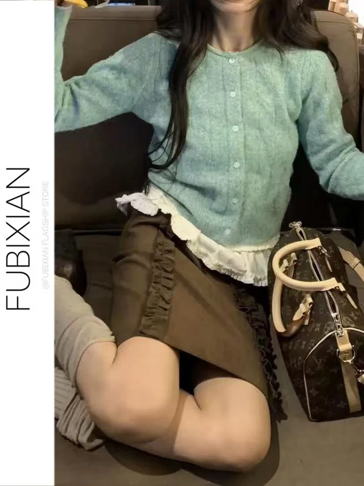 

Осенне-зимняя замшевая юбка с высокой талией и прямым кроем, с деревянной застежкой, для молодых девушек, повседневная, в стиле кэжуал