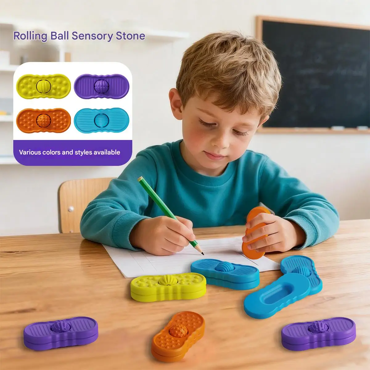 Fidget Toys Rolling Ball Sensory Stone Textured Worry Stones for Autism Calming Silicone Sensory Autism Toys for Anxiety Relief