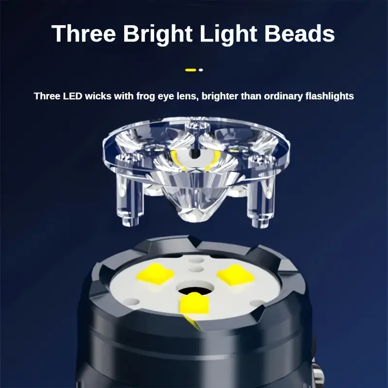 مصباح يدوي صغير 3LED مع مشبك قلم، المشي الليلي، سطوع محمول، أضواء طوارئ مقاومة للماء قابلة لإعادة الشحن في الهواء الطلق