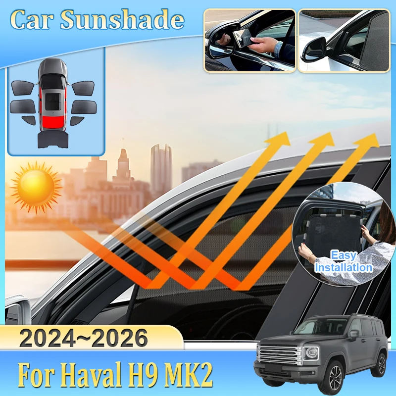 

Car Sunshade For Haval H9 MK2 2024 2025 2026 Visor Mesh Blocks UV Rays Heat Insulation Windshield Frame Curtain Auto Accessories