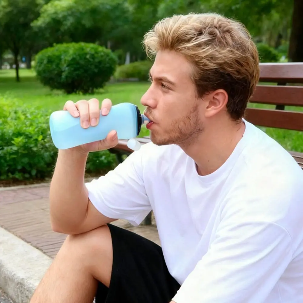 Handheld Collapsible Cycling Bottle 350ml Capacity Wide Mouth Water Bottle Silicone Soft Flask Gym