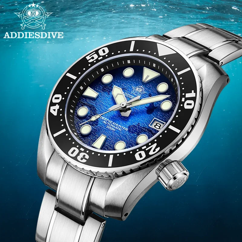 ADDIESDIVE Top brand AD2102 Automatic Watch Stainless Steel Dive Mechanical Watches 200m Waterproof luminous Luxury Wristwatches