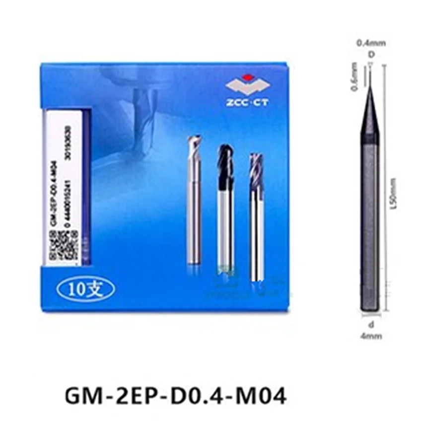 GM-2EP-D0.4-M04 ZCC.CT GM-2EP Two edge straight shank long neck short edge flat end mills D0.4*4*50 2T 2 Flutes Flat End Mills