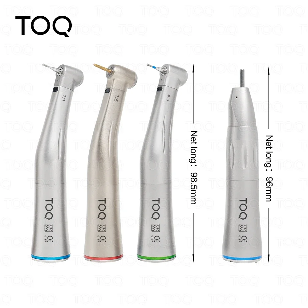 Dental LED Fiber Optic Handpiece set 1:5 Red Ring/4:1/1:1 Contra-Angle 1:1 Straight Nose fit to all E type Electric Motor