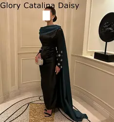 Elegant Black Prom Dresses Watteau Train Long Sleeves Evening Dress Saudi Arabia Formal Party Dress A-line Cocktail Gowns 2024