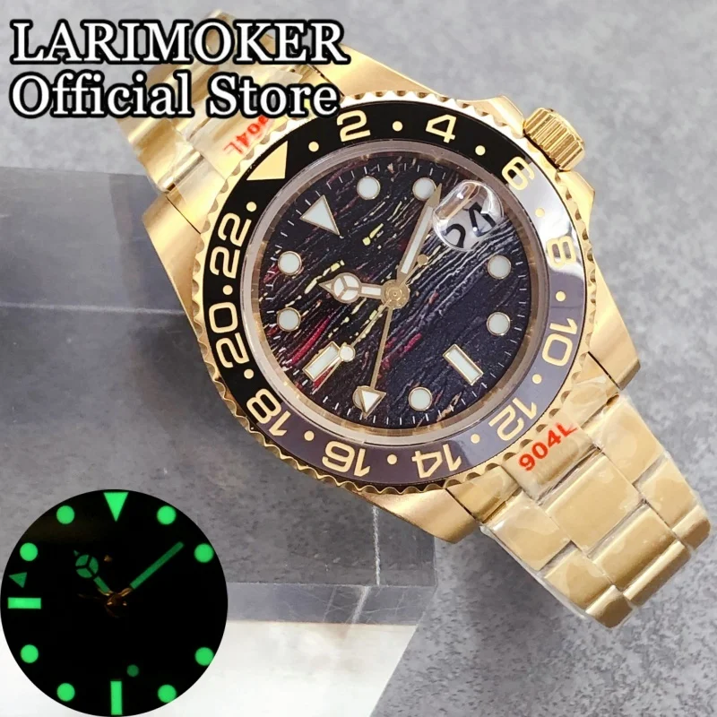 LARIMOKER New 41mm Sapphire Glass Gold Watch Case With Ceramic Bezel Men's NH34 Automatic Movement Mechanical Waterproof Watches