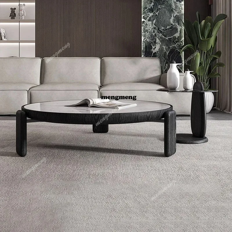 

K153 K153 Modern Round Marble Coffee Tables with Solid Wood Legs Minimalist Living Room Curved Center Table Elegant Glass Sofa