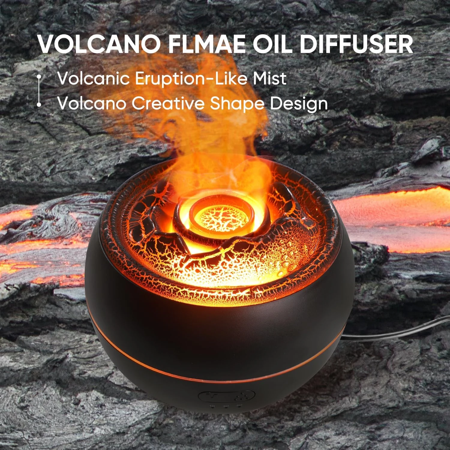 Enhance Your Space with Soothing Black Volcano Flame Ultrasonic Aromatherapy Essential Oil Diffuser - Cool Mist Humidifier for B