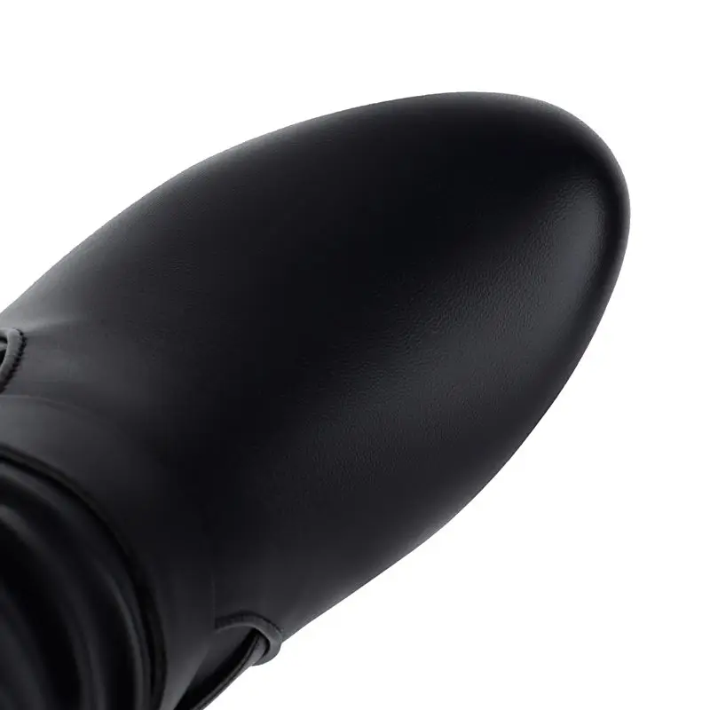 REAVE CAT Women Knee High Boots Round Toe Chunky Heels 7.5cm Platform 2cm Slip On Decoration Size 44 45 Party Booty