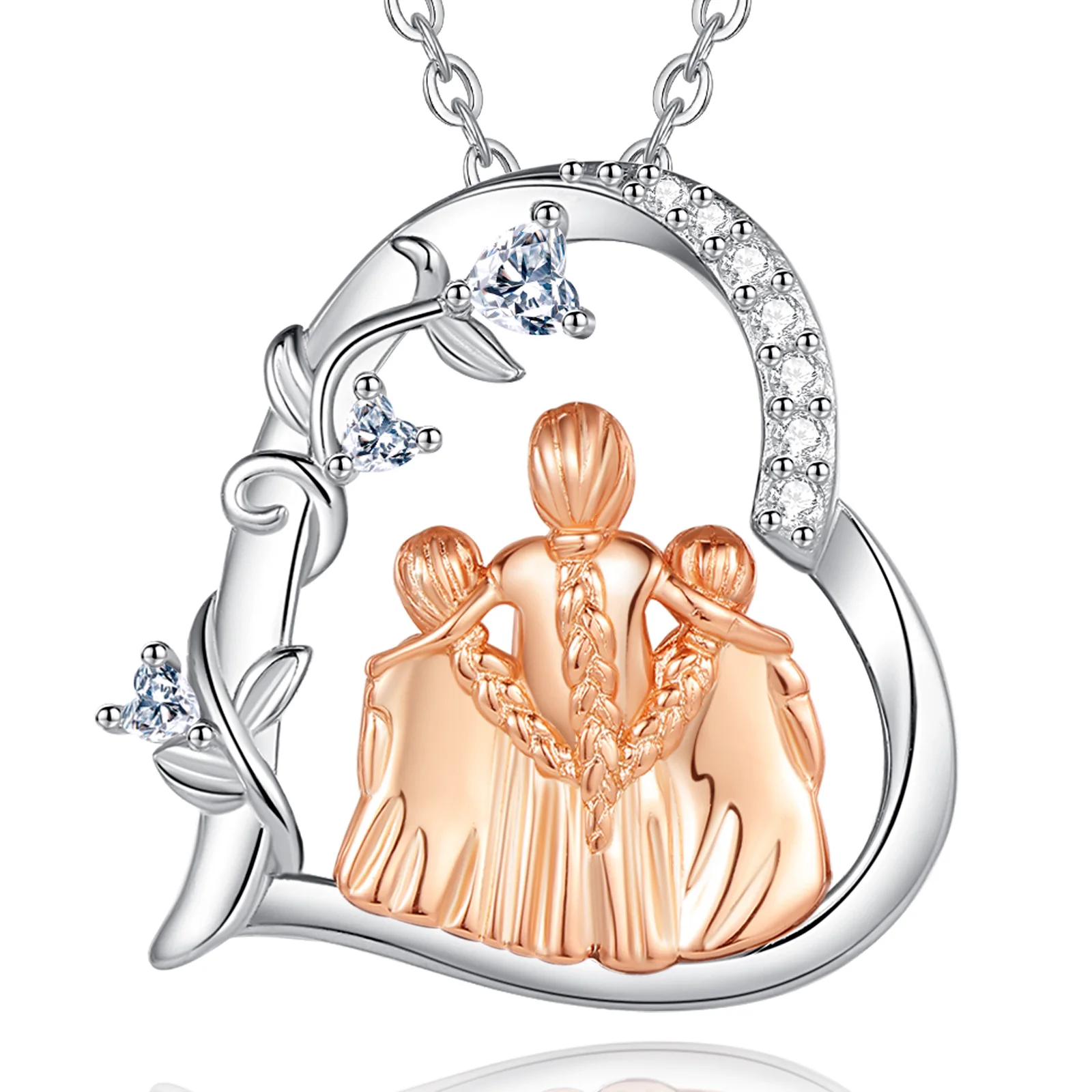 Eudora 925 Sterling Silber Mutter Baby Familie Halskette Rosy Gold Zirkon Herz Anhänger Frau Exquisite Schmuck Mutter Tag Geschenk