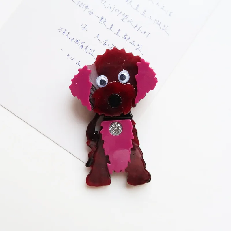 YAOLOGE 2025 New Arrival Personalized Splicing Grey Rose Red Puppy Brooch Acrylic Material Women Cute Animal Dog Badge Pins