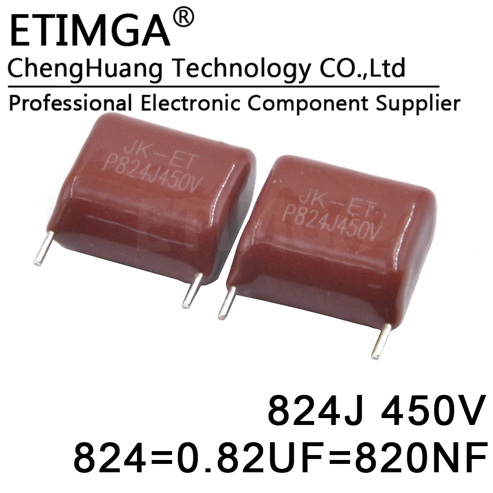 10PCS/LOT CBB Capacitor 824J450V 0.82UF 820NF 824J 450V P15 Polypropylene Film Capacitor CBB21 CBB22 450V824J