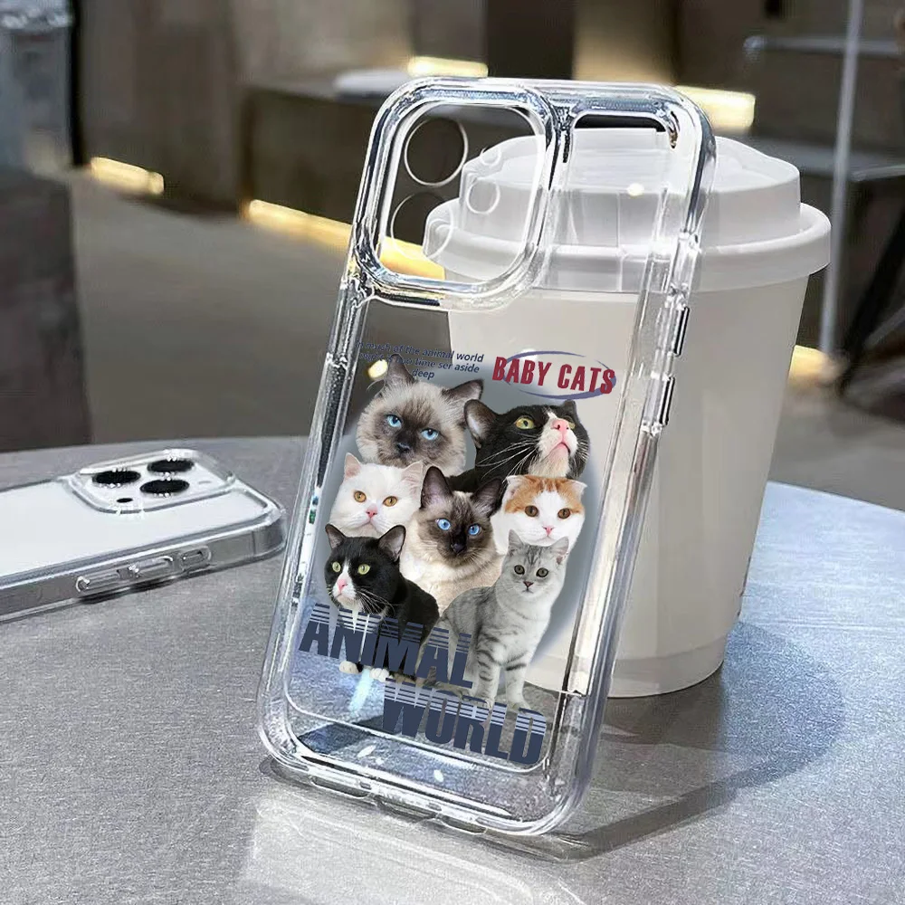 INS Cute Cat Animal Phone Case For iPhone 13 11 12 14 15 16 Pro Max X XS Max XR SE 2020 7 8 Plus Soft Silicone Protective Cover