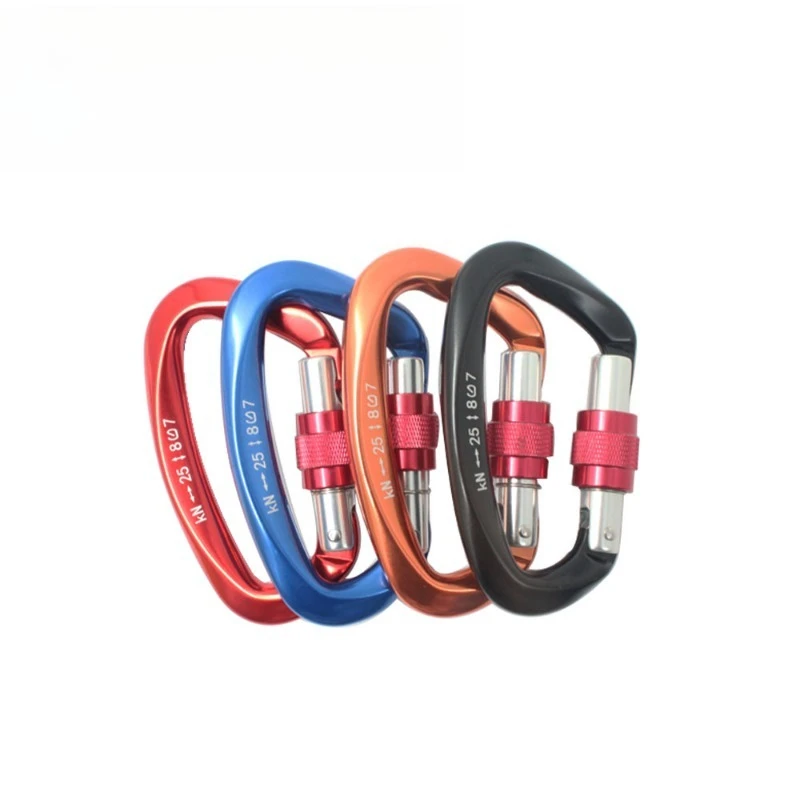 Aviation aluminum 7075 carabiner D-type automatic lock, aluminum alloy carabiner buckle, yoga main lock, 25KN climbing buckle