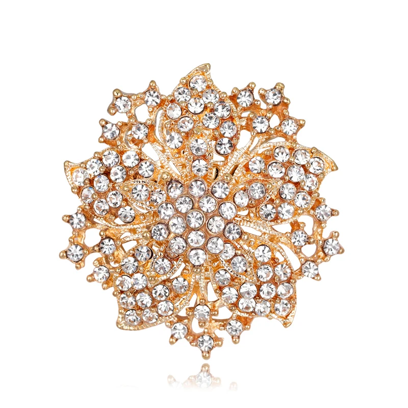 Brooch Pin Exquisite Anti-rust Silver Plated Rhinestone Round Blossom Flower Breastpin for Dating Brooch Pins Clothing Accessori