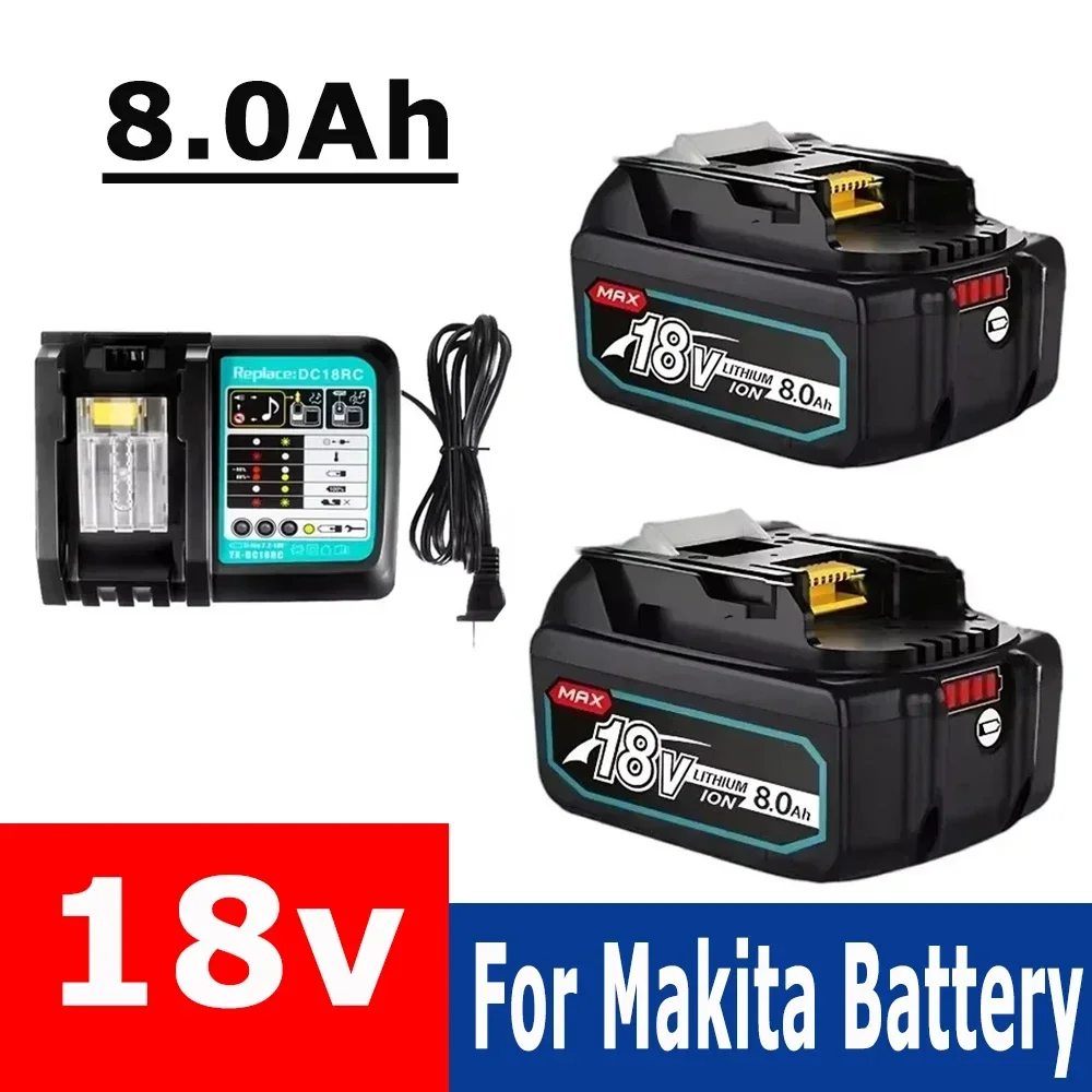 18V Rechargeable Power Tool Battery 8000mAh Lithium Ion For Makita 18v Battery BL1840 BL1850 BL1830 BL1860B LXT 400+Charger