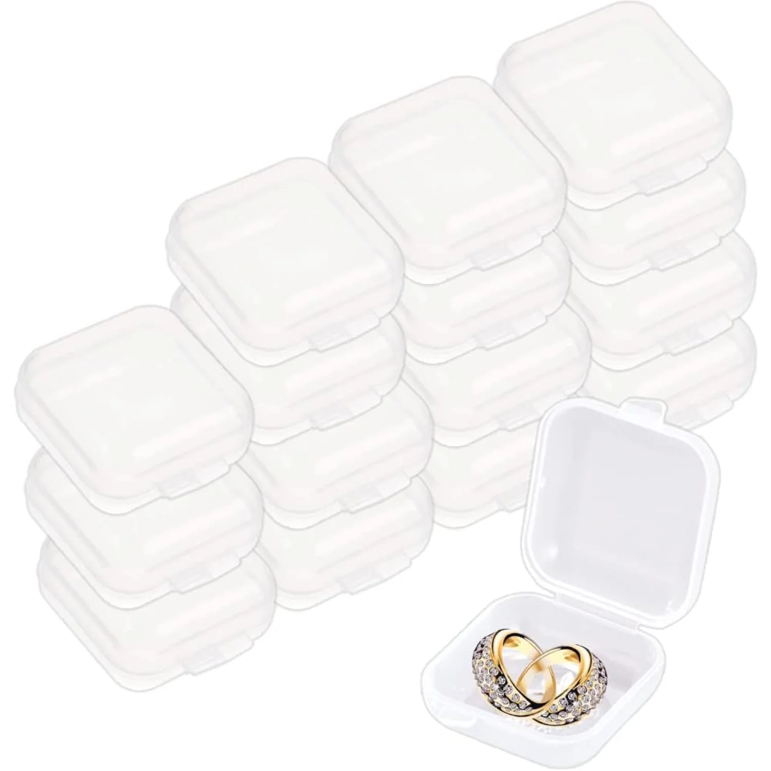 Mini Clear Jewelry ,16Pcs Small Plastic  Transparent Boxes Containers,Portable Travel Packaging for Item ,Beads,Pills,Earplug,Ea