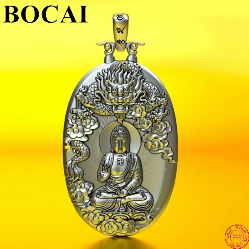 BOCAI S999 Sterling Silver Pendants for Women Men New Fashion Life Guardian Buddha Pure Argentum Amulet Jewelry Wholesale