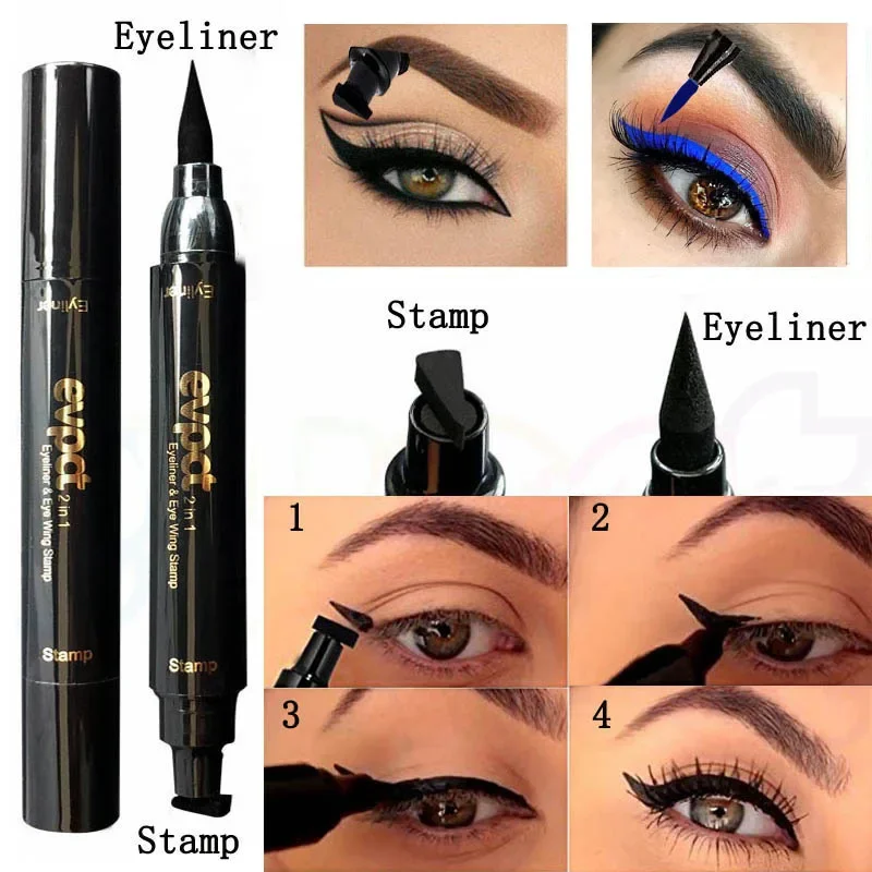 2 in 1 vloeibare glitter eyeliner stempel dunne afdichting make-up zwart rood groen sneldrogend eyeliner potlood 7 kleuren blauw bruin rokerige ogen