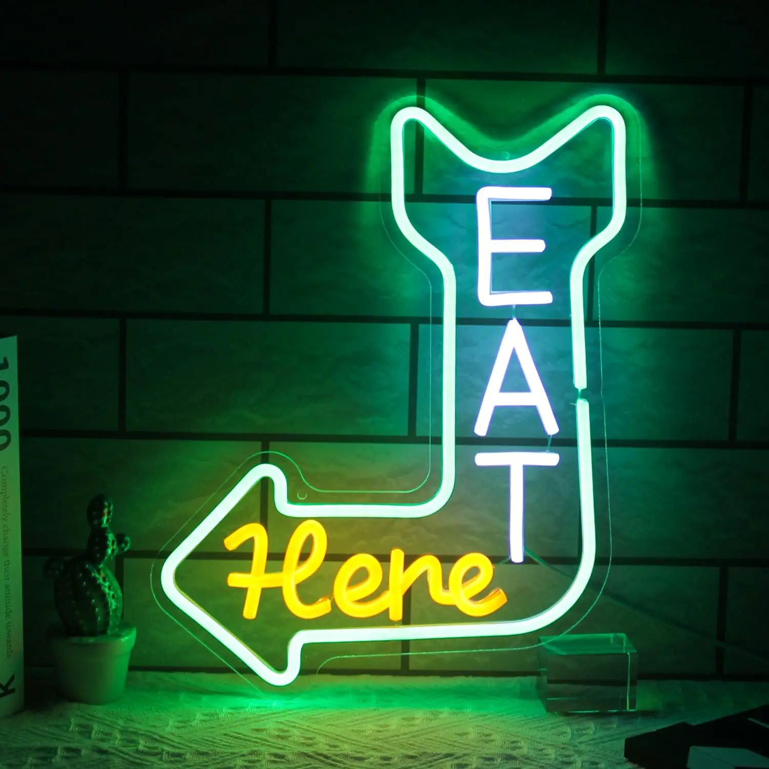 Eat Here Neon Sign Kitchen Neon Signs for Wall Decor Arrow Guidance Green Eat Diner Neon Signs for Wall Bar Restaurant Kitchen