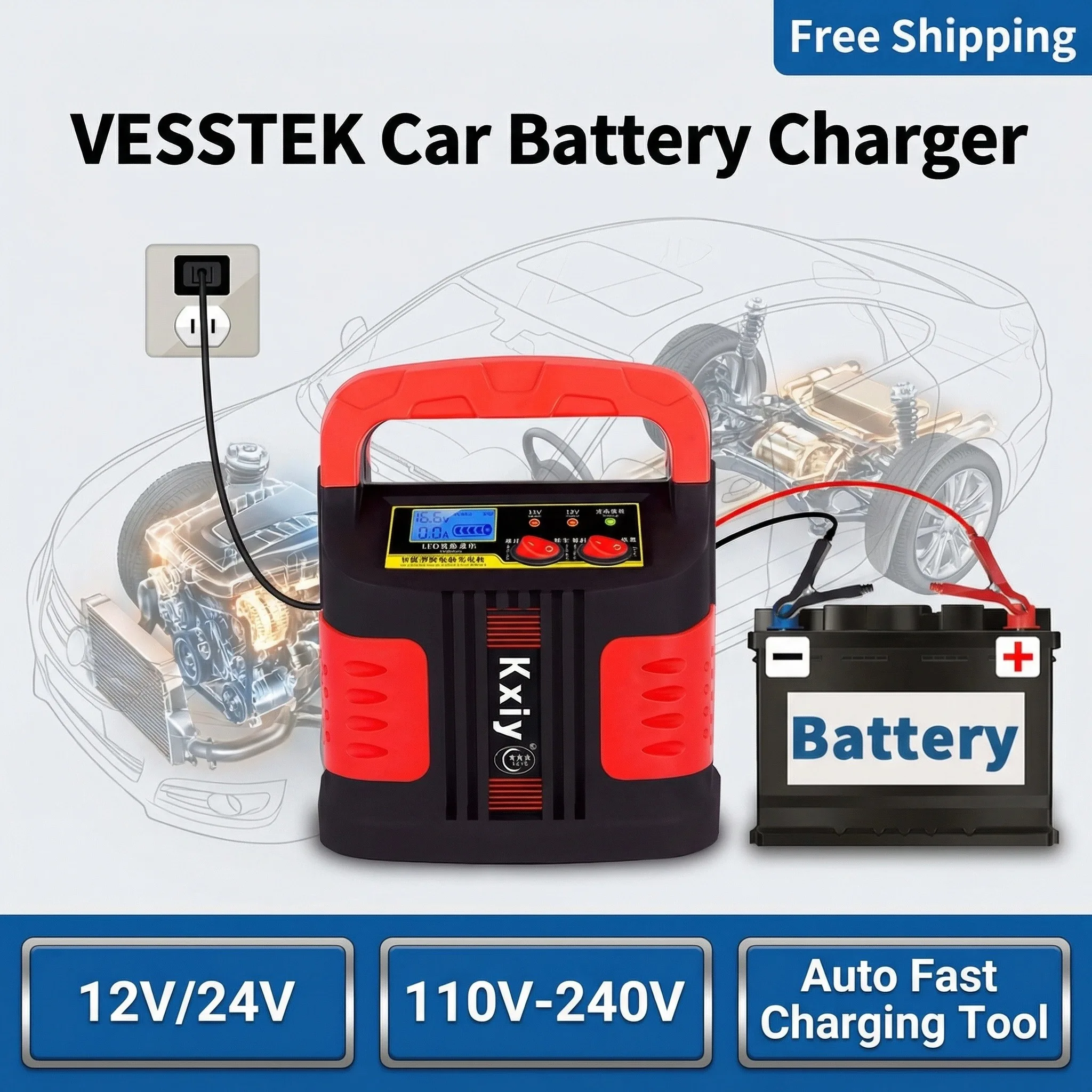 

Новейшее зарядное устройство K12 для автомобильных аккумуляторов 12В/24В, быстрое, интеллектуальное, с функцией восстановления, для AGM, GEL, WET, свинцово-кислотных аккумуляторов, питание от сети 110В-240В (C24)