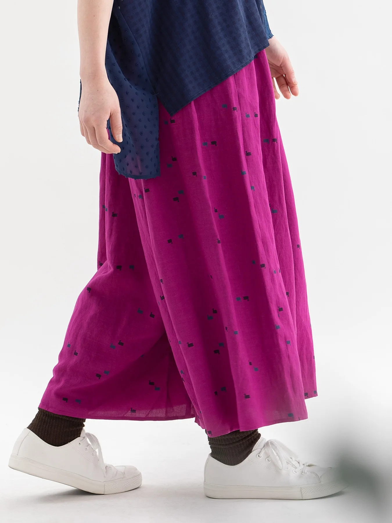 

Summer New Loose Wide Leg Pants Mixed Linen Fabric Nine Points High Waist Pleated Skirt Pants Women's Loose Fit Trousers