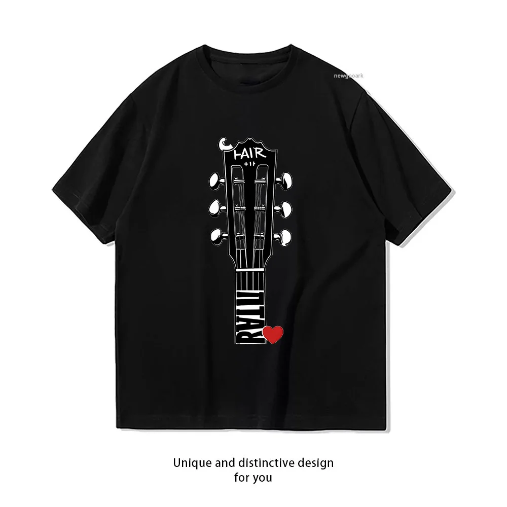 Guitar Head Hair Rall Heart  Casual Cotton Short Sleeve Tee for Men Women