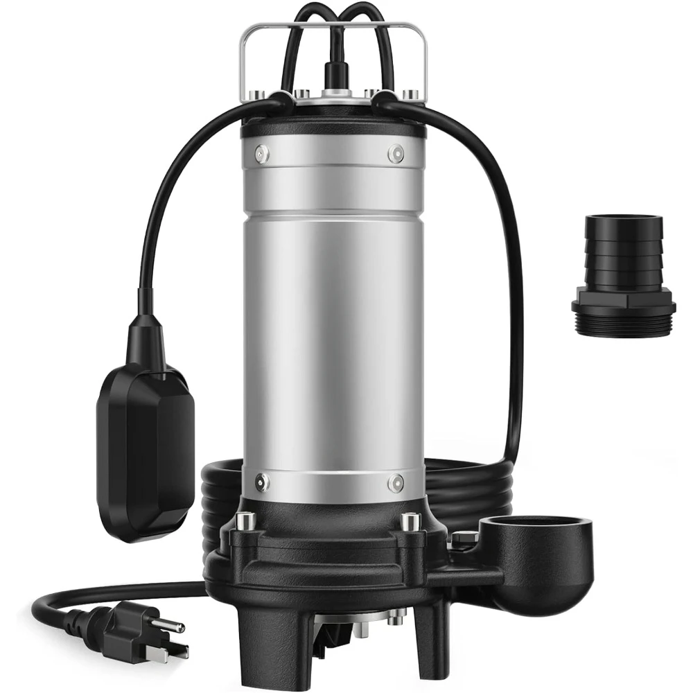 1HP Sewage Grinder Pump, Stainless Steel, 115V Automatic Float Switch, Submersible Effluent/Sump Pump for Sump Basin