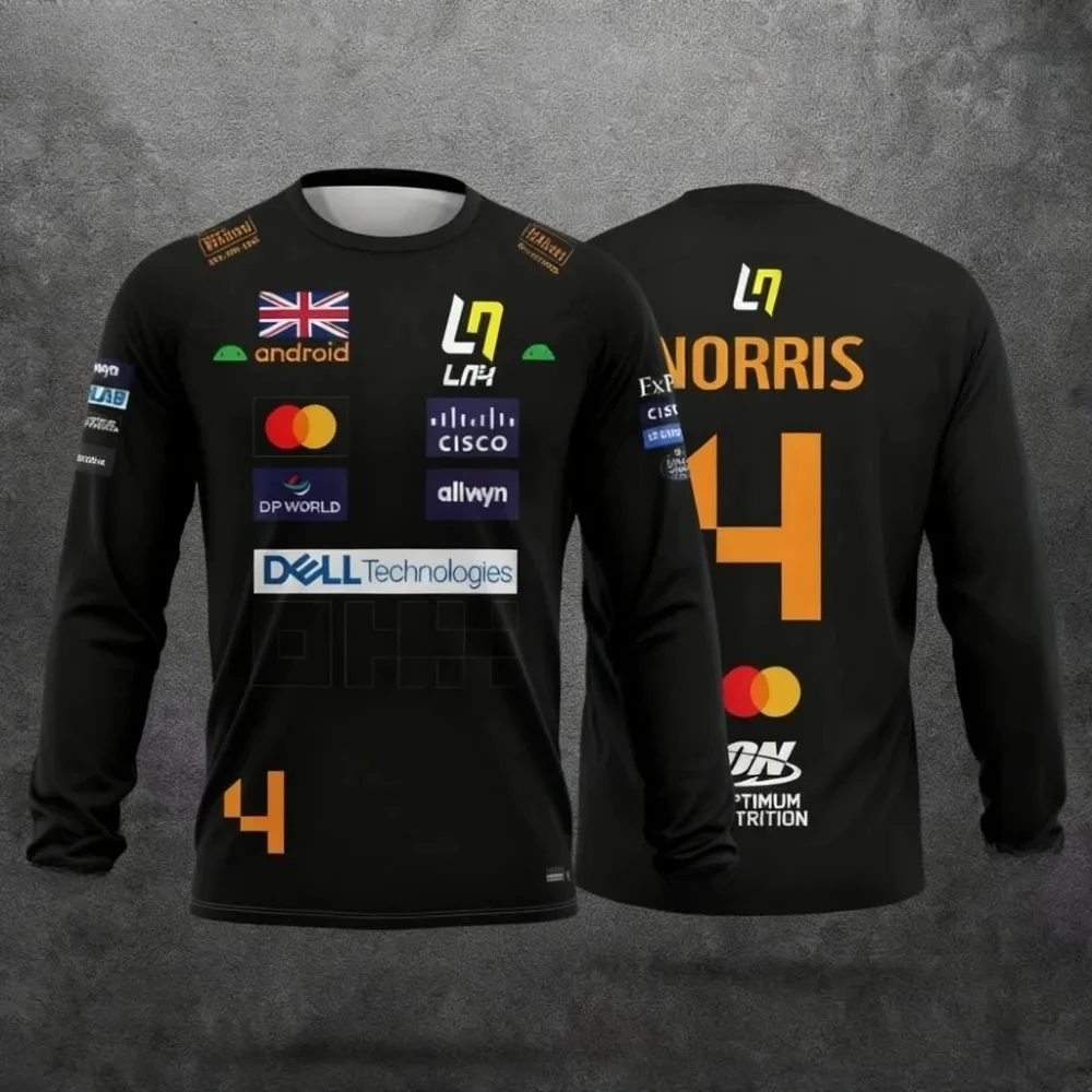 

Lando Norris No 4 2025 новая гоночная футболка с длинными рукавами, гоночный костюм для экстремальных видов спорта, дышащая спортивная одежда с длинными рукавами