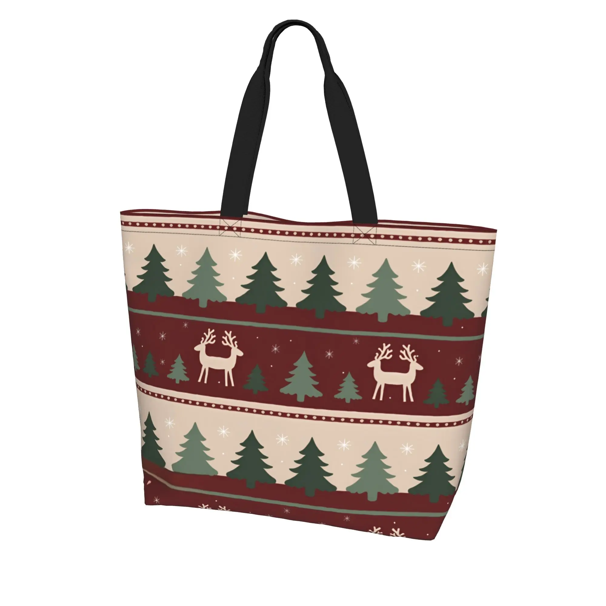 Christmas Reindeer Tote Bag for Women - Large Capacity Shopper with Holiday Print