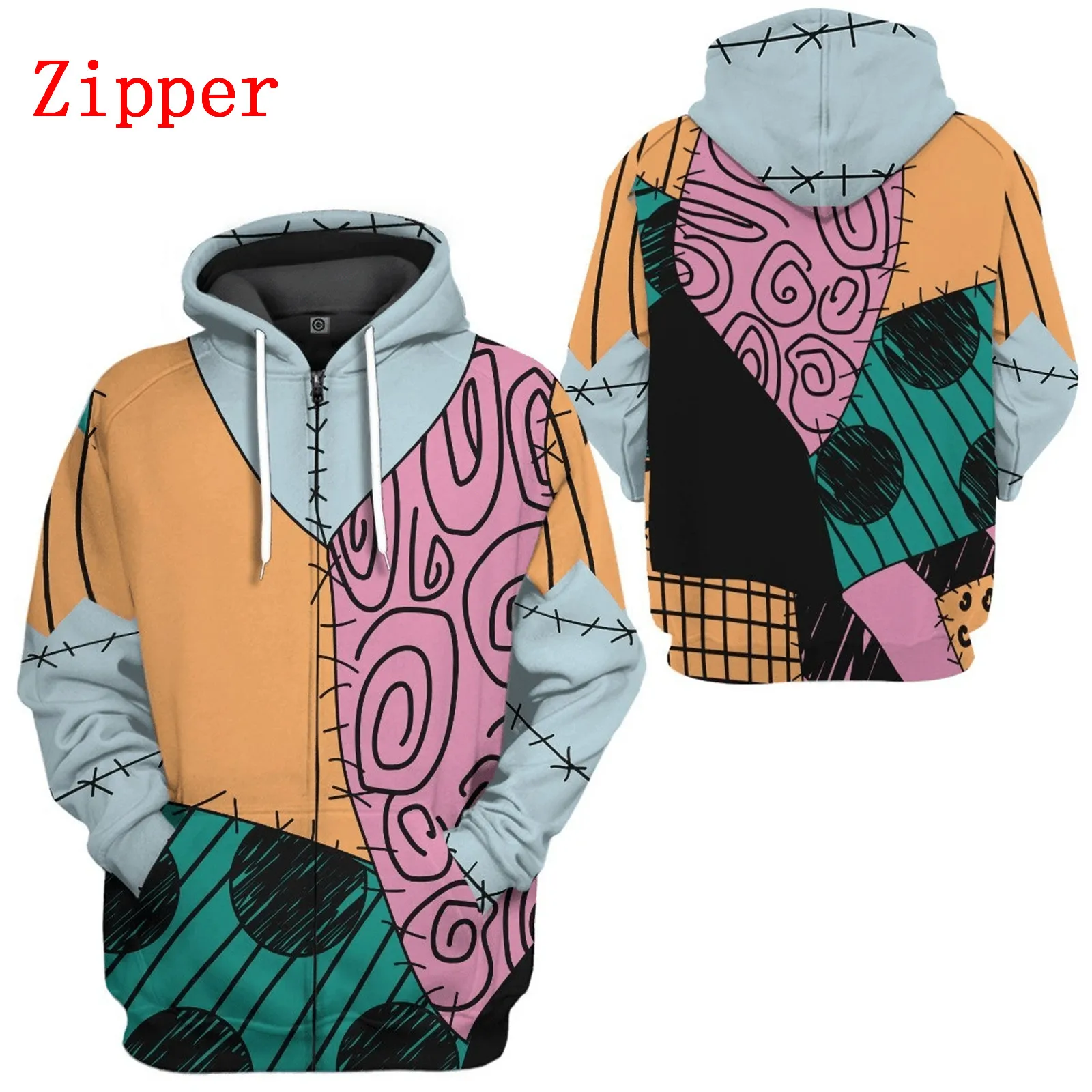 HX-Hoodies de emenda coloridos masculinos e femininos, casacos com zíper, roupas impressas em 3D, moda casual, Dropshipping