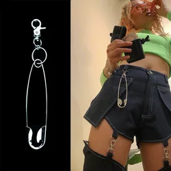 Punk Big Safety Pin Metal Pendant Keychain For Women Men Vintage Harajuku Cool Hip Hop Key Chain Waist Pants Jeans Accessories