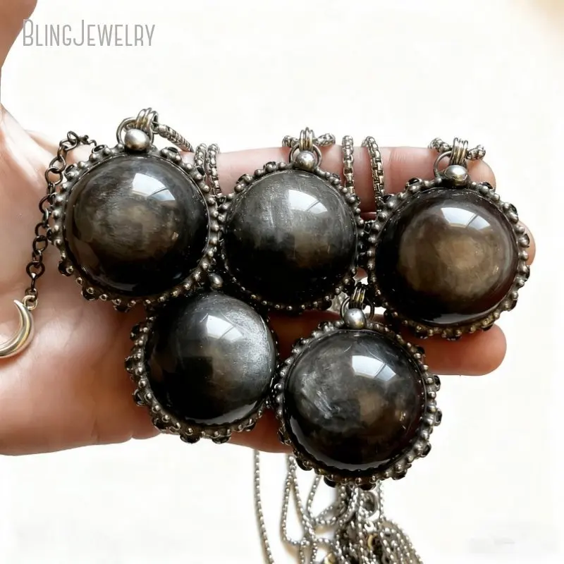 10pcs WitchCraft Collar Healing Obsidian Crystal Sphere Ball Talisman Necklace Goth Amulet Women Men Y2K Jewelry view 2